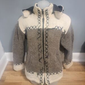 Cozy Wool Hooded Jacket with Cross Stitch